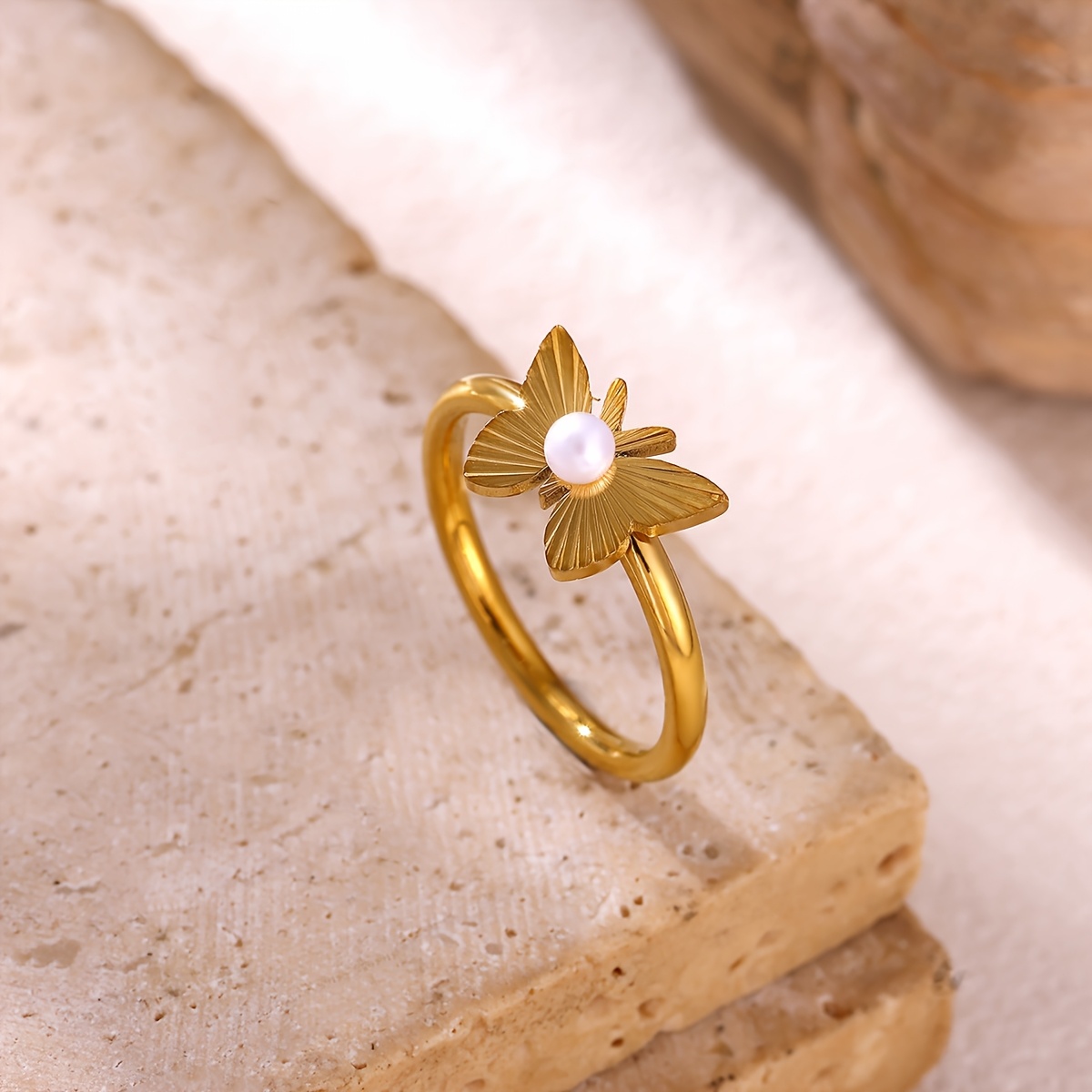 Women's Golden Butterfly Ring with Imitation Stones